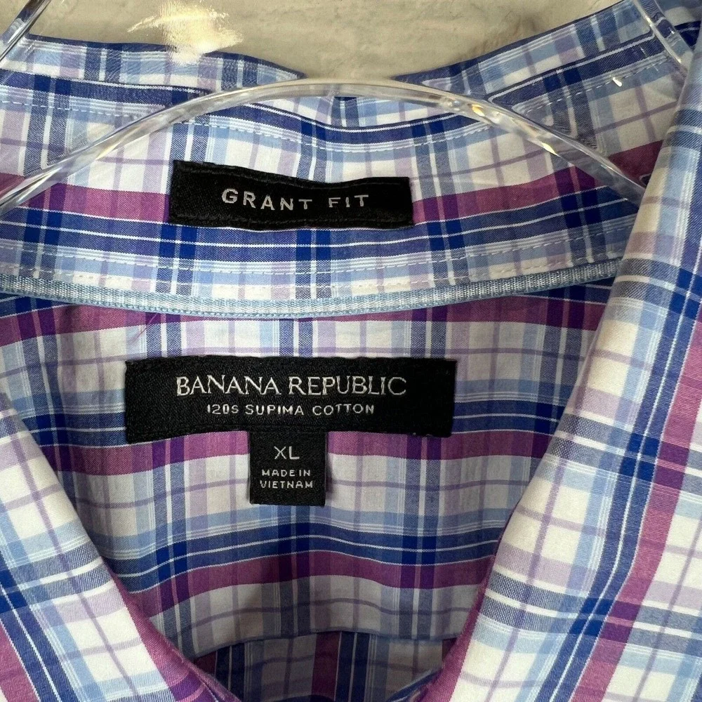 Banana Republic Men's Grant Fit Plaid Button Down‎ Shirts Long Sleeve Size XL